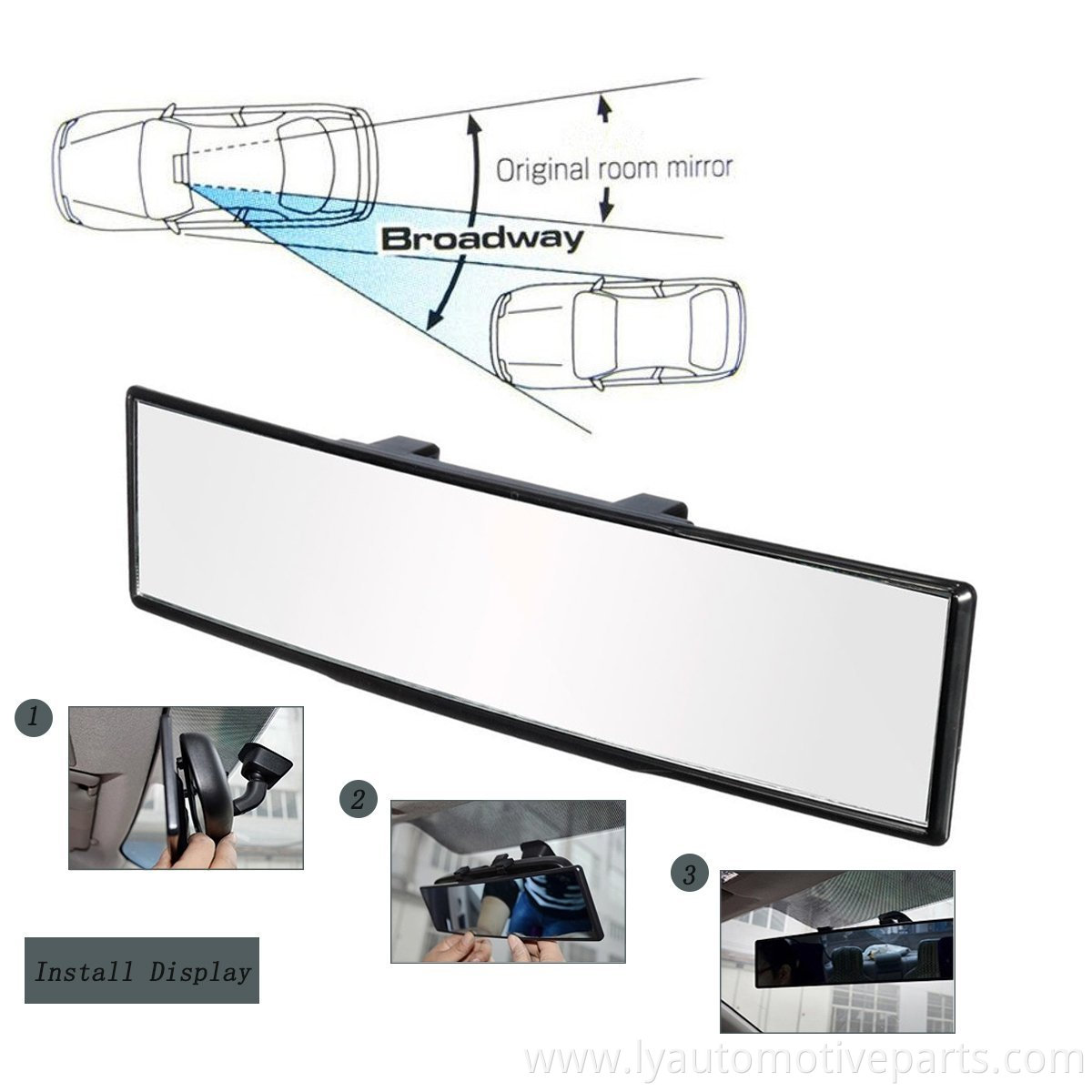Universal Wide Angle Inside Car Curvy Interior Rear View Mirror 308x75mm